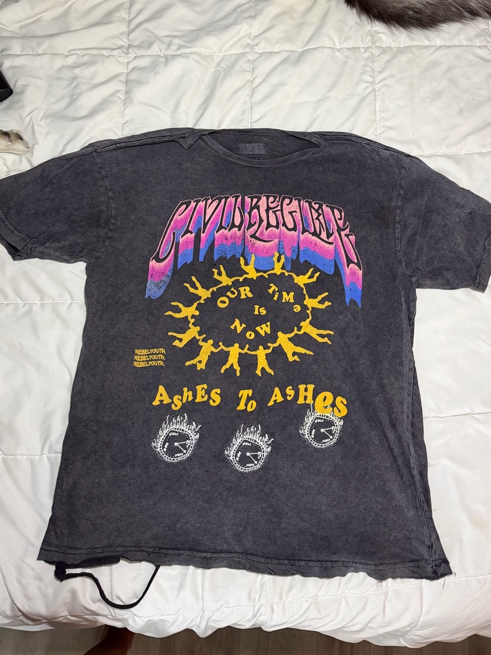 Oversized Black Graphic Short Sleeve Tee with Pink, Blue & Yellow Print